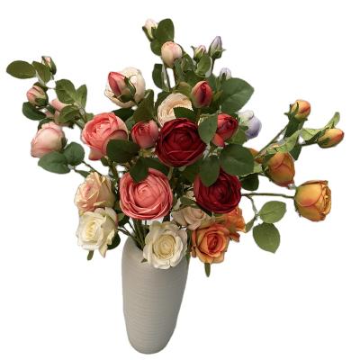 China Home Decor Artificial Rose Bud Silk Flowers Long Artificial Flower Bush for Wedding Home Decoration for sale