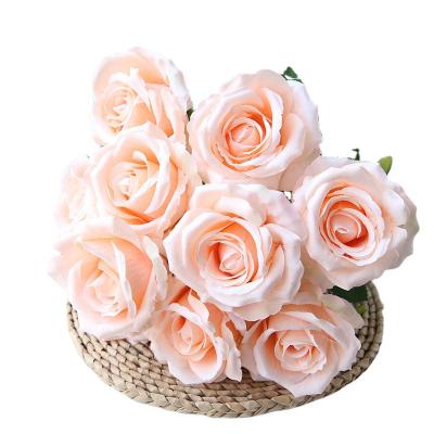 China Home Decor Artificial Flower 10 Heads Velvet Rose Bridal Wedding Silk Bouquet for Garden Party Floral Decor for sale