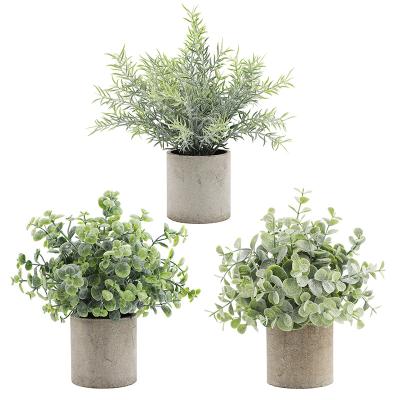 China Home Decor Mini Potted Plants Sprayed Eucalyptus Artificial Plant in Pots Small House Plants for Home Office Office Room Decor for sale