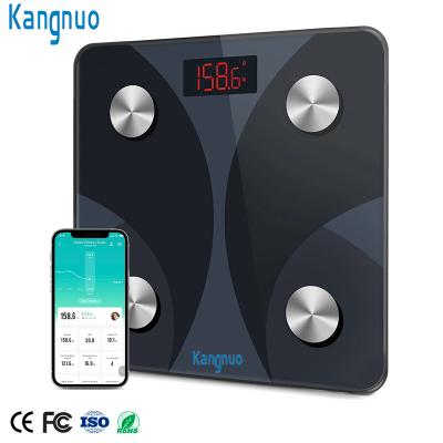 China Hot Selling Digital BIA Technology Weighing Scale With Amazon Body Fat 180Kg/369lb BMI Electronic Smart App 6MM Tempered Glass Free Sample Kangnuo for sale