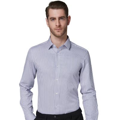 China Slim Business Dress Shirt That Requires No Ironing Striped Anti-Shrink Long Sleeve Shirt Men's Cotton for sale