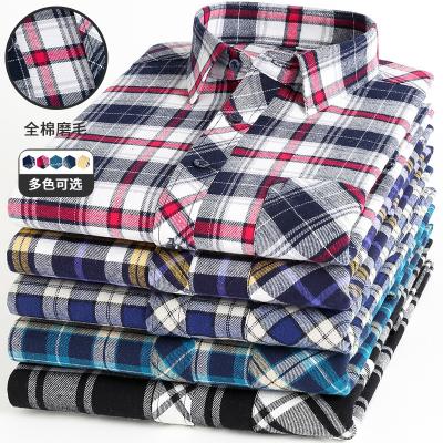 China New 2021 casual thickened fall flannel mill shirt men long sleeve anti-pilling checked cotton shirt for sale