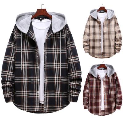 China New Men Casual Square Collar Fashion Anti-pilling Plaid Shirt Men Hooded for sale