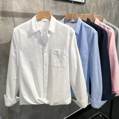 China Anti-pilling Professional Wholesale Pure Men's Cotton Oxford Turning Long Sleeve Shirt Youth Casual Shirt for sale