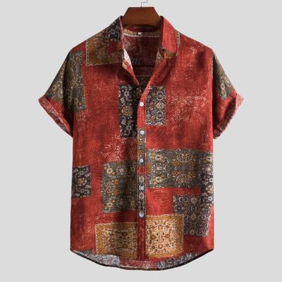 China Summer Hawaiian Anti-Pilling Style Ethnic Short Sleeve Shirt Cotton And Linen Shirt For Men for sale