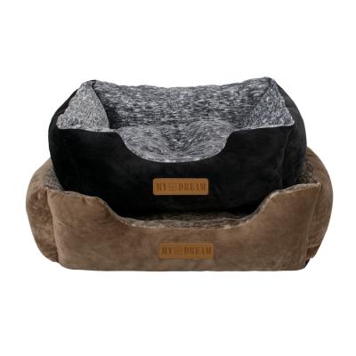 China Hand Wash Manufacturer Wholesale Printed Flannel Brown Material Luxury Black Dog Bed for sale