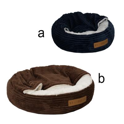 China Manufacturer Stocked Wholesale Warm Corduroy Cat Bed With Cover Blue Brown for sale