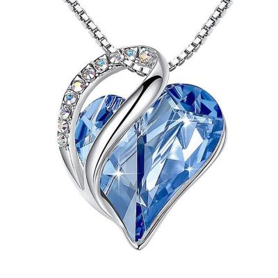 China 2022 New Popular Punk Multi Layer Silver Plated Crystal With Heart Of The Ocean Charm Necklace For Mother's Day Gift for sale