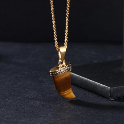 China Spike Wolf Tooth Necklace Pendant Jewelry For Women And Men Wholesale Casual/Sporty Natural Stone Charm Necklace for sale