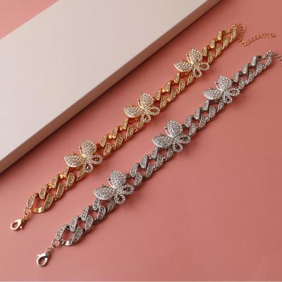 China New Trendy Fashion Design Gold/Silver Plated Cuban Chian Butterfly Anklets Foot Anklet Chain For Women for sale