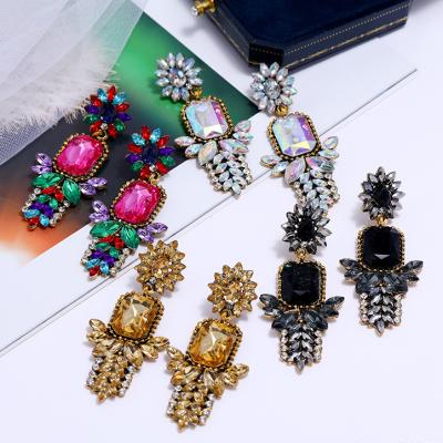 China Retro Square Gem Earrings Metal Geometric Inlay Diamond Exaggerated Accessories Trendy Fashion Earrings for sale