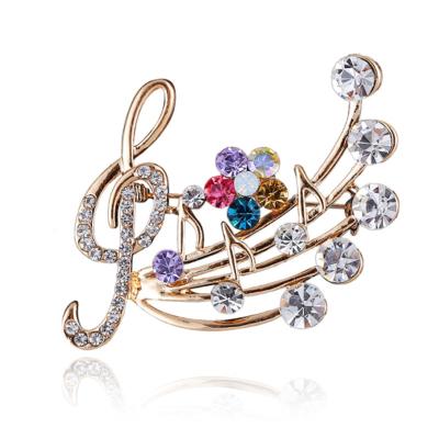 China Luxury ALLOY Metal Musical Note Rhinestone Scarf Buckle Badge Lapel Brooch Pin Jewelry For Women Accessories for sale