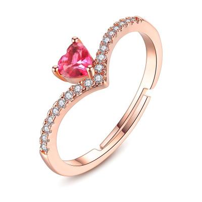 China Newest FASHIONABLE Rose Shaped Heart Cubic Zirconia Rose Gold Plated Rhinestone Ring Engagement Ring For Women for sale