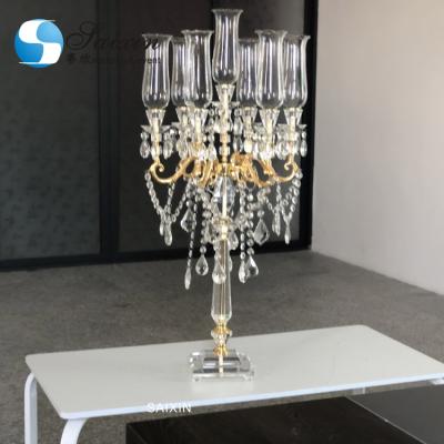 China ZT-107 Gold Crystal Candelabra Centerpiece Tall Contemporary Wedding Crystal Candelabra On Sale for sale