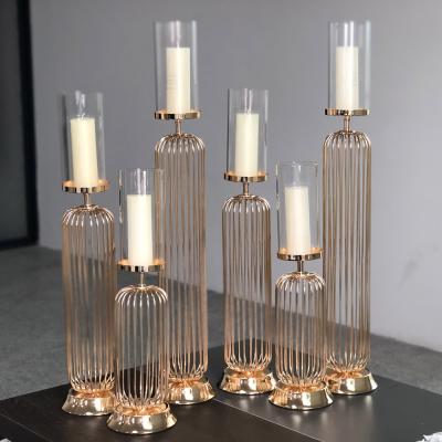 China ZT-049 Luxury Decorative Metal Pillar Candle Holder Set Gold Birdcage Tall Candle Holders For Wedding Decoration for sale