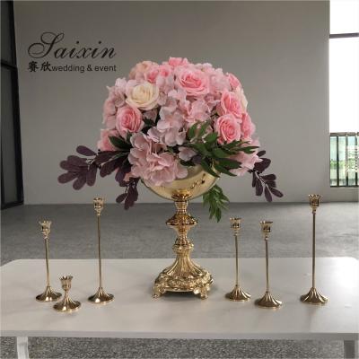 China Wedding Decoration SX-546 Royal Vintage Metal Gold Trophy Decorative Potted Flower Arrangement Stand For Weddings for sale