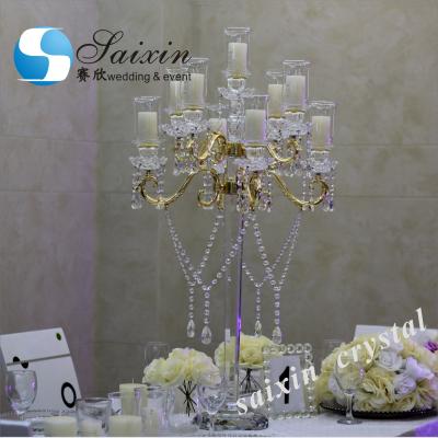 China Wedding Centerpieces ZT-342 9am Golden Arm Gorgeous Crystal Candelabras For Wedding Table Decorations for sale