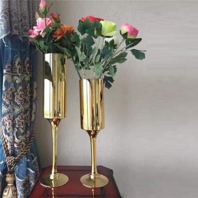 China Wedding Table Decoration Wholesale Gold Colored Plating Glass Vase For Wedding Centerpiece for sale