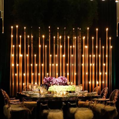 China European Style Metal Gold Tall Wedding Backdrop Tall Light Wedding Aisle Candelabras for sale