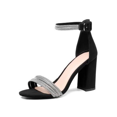 China Anti-Smell Dress Women Buckle Sandals Women Block Heels Black Rhinestone Sandals Women Sandals for sale