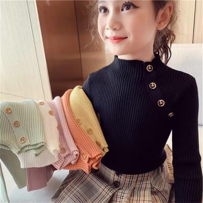 China Vintage Girls Sweaters Turtle Neck Solid Color Autumn Children Clothing Pullover Kids Knitting Sweater Tops for sale