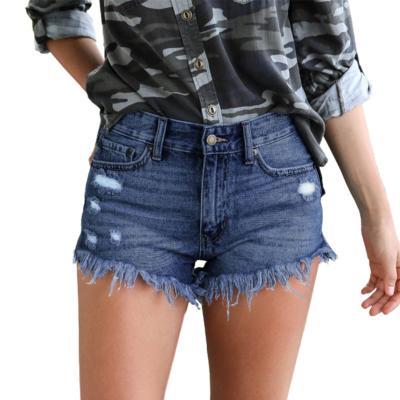 China Women QUICK DRY Shorts Customized Women High Waisted Tassel Ripped Denim Shorts for sale