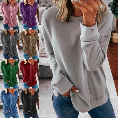 China 2021 Fashion Breathable Spring Pure Leisure Long Sleeve Comfortable Custom Printing T-shirt Women's Pure Colors for sale