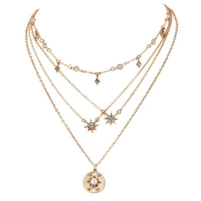 China CLASSIC Vintage Crystal Pendant Necklace Women Multilayer Gold Color Beads Moon Star Horn Crescent Choker Necklaces Jewelry New for sale