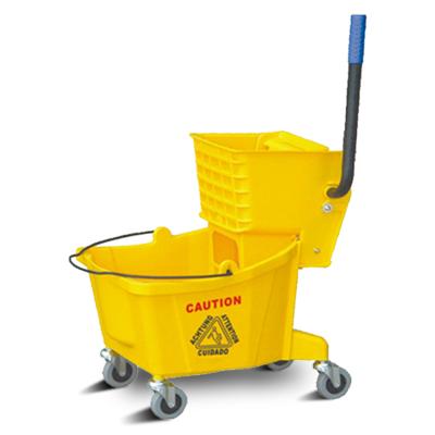 China 32L Practical Commercial Plastic Yellow Water Mop Bucket Squeeze Broom Bucket for sale