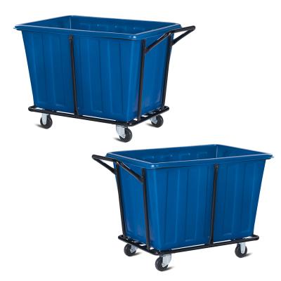 China Chemical Resistance LLDPE and Steel Wholesale High Quality Durable Cleaning Plastic Blue Laundry Trolley Carts with Wheels for sale