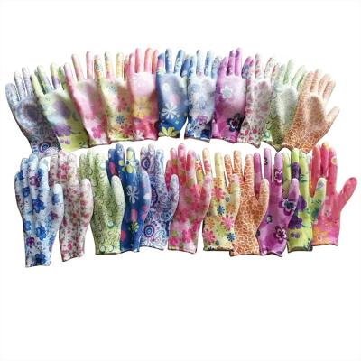 China White Agriculture Flower Color Coating PU Palm Coated Garden Work Gloves for sale