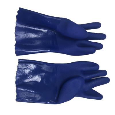 China Chemical industry blue anti-slip protective gloves oil-resistant/acid-resistant/alkali-resistant safety PVC dipped gloves for sale