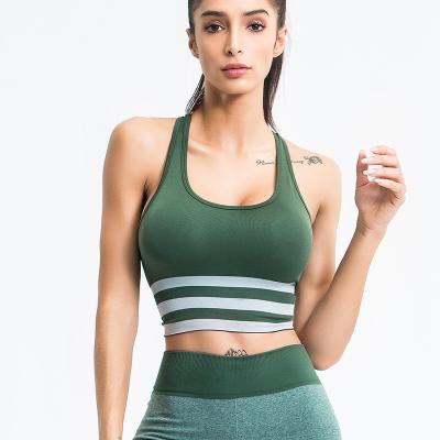 China Breathable spring and summer women's yoga bra sweat-absorbing and quick-drying striped fitness shockproof vest for sale