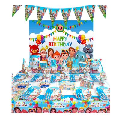 China Disposable Party Supplies Paper Plates Cups Straws Happy Birthday Decorations Disposable Tableware Set for sale