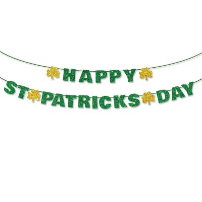 China Wall Decor St Patrick's Day Lucky Banner Decorations Banner Clover Garland Hanging for Irish Theme Party Decoration for sale