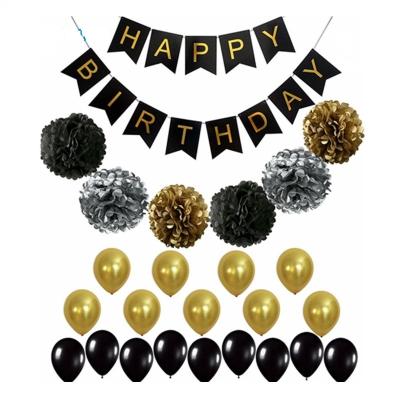 China Colorful Hot Sale Beautiful 2022 Black Gold Party Decorations Includes Happy Birthday Banner Balloons Party Decoration Gold Black Set for sale