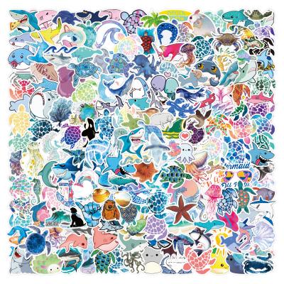 China 50Pcs Cartoon Sticker Ocean Marine Life Fish Jellyfish Cute Cartoon Sticker For Kids Luggage Laptop Graffiti Wholesale Stickers for sale