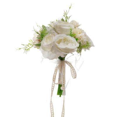 China Realistic Korean White Artificial Flower Bridesmaid Bouquet Flower Wedding Bride Flower Bouquet for sale