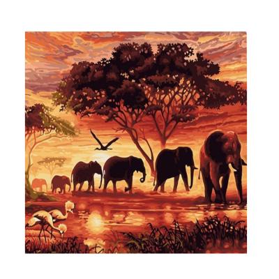 China 40*50cm Classic Diy Painting By Numbers Elephants Oil Painting Hand Drawing On Canvas Acrylic Paint For Home Wall Decor for sale