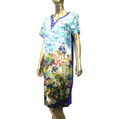 China Breathable oil painting dress artistic dress/blue dress/plus size dress for sale