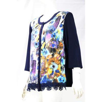 China Breathable Lady Of The Floral Stretch Cotton Blouses Lady Leisure Coat Jacket for sale