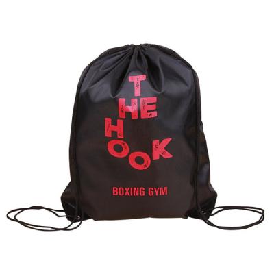 China Fashion Cheap Promotional Custom Black Waterproof 420D Polyester Sports Drawstring Nylon Backpack With Logo for sale