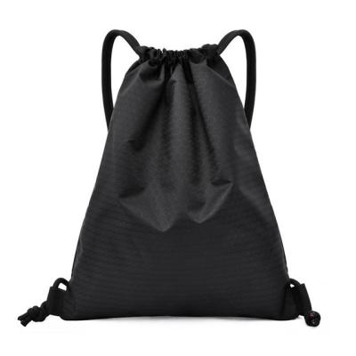 China Fashion Promotional Polyester Gym Nylon Waterproof Sports Printing Logo Black Drawstring Bag Backpack for sale