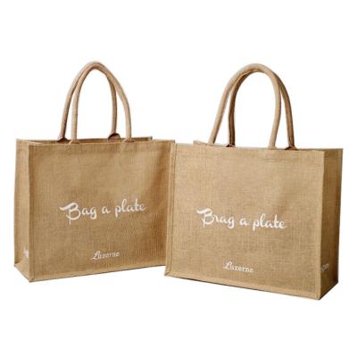 China Raw Cotton Rope Handle Tote Wholesale Custom Blank Printed Carry Linen Burlap Hemp Like Zipper Jute Lunch Bags for sale