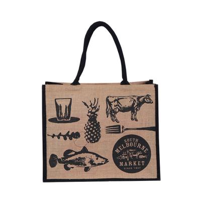 China Wholesale Custom Shopping Tote Bag Hessian Burlap Jute Grocery Tote Beach Plain Low Cost Bulk Quantity Handle Bag for sale