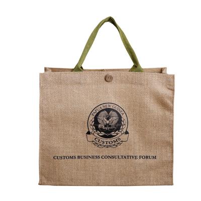 China Promotional Wholesale Custom Reusable Eco Handle Tote Full Print Design Pure Brown Jute Shopping Bag for sale