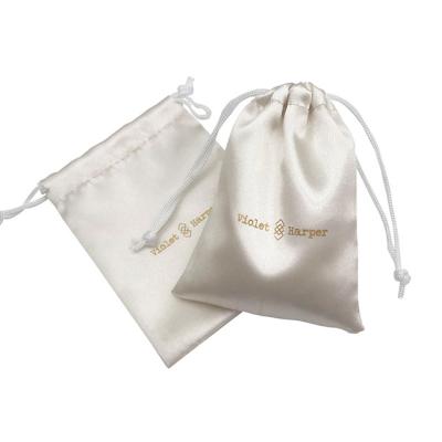 China Promotional Cheap Shopping Gift Wrapping Jewelry Beauty Drawstring Satin Hair Bag Pouch Custom Logo for sale