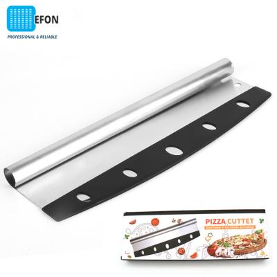 China Efon stainless steel pizza machete disposable half moon round pizza knife dough cutter baking tool hanging pizza knife for sale