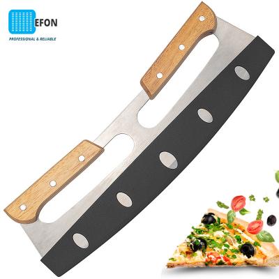 China High Quality Disposable Stainless Steel Pizza Efon Handle Cutlass Pizza Semicircle Bread Knife Tool Wooden Baking Pizza Shaker Tool for sale