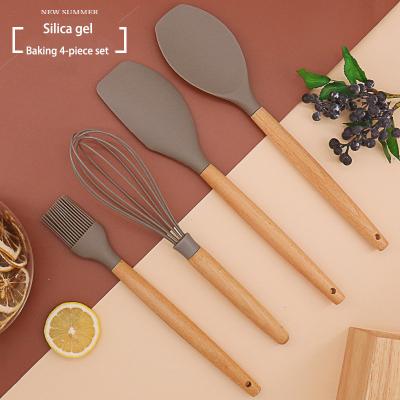 China Viable Silicone Kitchenware Set Silicone Spatula Egg Beater Butter Knife Sweep Spatula Cookware 4 Pieces Tool Kit Baking for sale